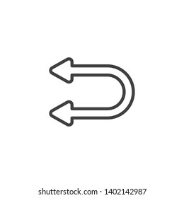 Double arrow left line icon. linear style sign for mobile concept and web design. Curved arrow left outline vector icon. Symbol, logo illustration. Vector graphics