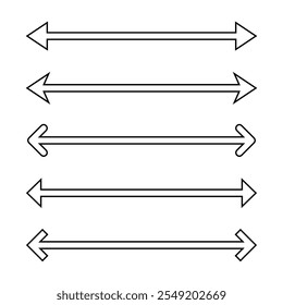 Double arrow line icon set. Two arrows outline sign symbol. Editable stroke