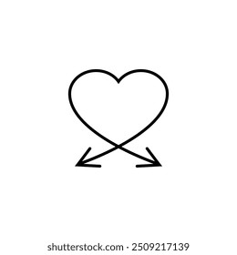 Double arrow in the shape of a heart. Two thin arrows intertwine together to form a heart symbol.