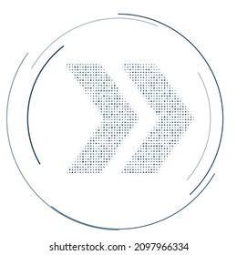 El símbolo de doble flecha está lleno de puntos azules oscuros. Estilo de puntillismo. Ilustración del vector sobre fondo blanco
