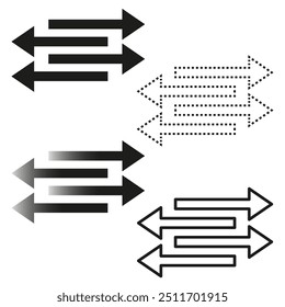 Double arrow vector. Bold arrow pattern. Dotted arrow outline. Gradient arrow design.