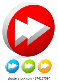 Double arrows. Fast forward symbol in 3d circles, fast forward buttons.