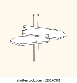 Double arrows. Hand drawn sketch. Vector illustration. Direction sign. Doodle sketch of wooden indicators. Pointer. Right and left.