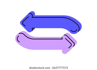 Double arrows pointing in opposite directions. Switch, swap, reverse movement symbol. Change and exchange, dual pointers for navigation, action. Flat vector illustration isolated on white background