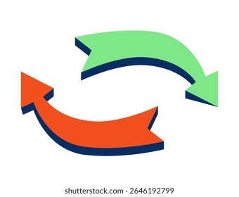 Setas duplas apontando em direções opostas. Alternar, alternar, símbolo de movimento reverso. Mudança e troca, ponteiros duplos para navegação, ação. Ilustração de vetor plano isolada no plano de fundo branco