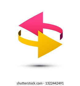 Double Arrows Symbol. Left and Right Vector Pink and Yellow Arrow Icons Isolated on White Background.