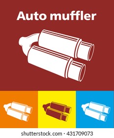 Double auto muffler with reflections in isometric view vector