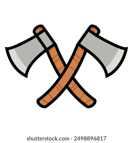 Cartoon-Illustration mit doppelter Axt und gekreuztem Logo
