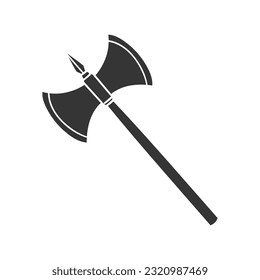Double Ax Mittelalterliches Symbol Silhouette Illustration. Warrior Weapon Blade Vektorgrafik Piktogramm Symbol Clip Art. Doodle Sketch Black Sign.