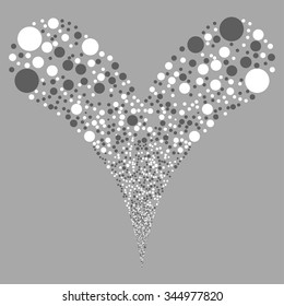 Double Ball Fireworks vector illustration. Style is dark gray and white bicolor flat circles, silver background.