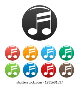 Double bar music note icons set 9 color vector isolated on white for any design