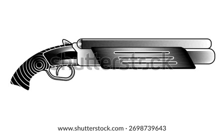 double barrel shotgun or sawn off weapon monochrome vector illustration vintage engraving hunting security and retro weapon