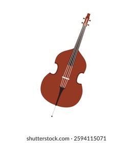 Double bass. Acoustic contrabass, classical wooden string instrument for jazz, blues melody playing. Flat graphic vector illustration isolated on white background