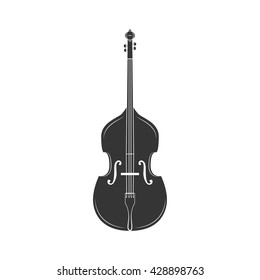 Double bass or contra bass. Doublebass music instrument. Classic concert and festival. Vintage vector illustration. 