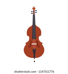 Double bass icon. Vector illustration of brown double bass isolated on a white background. Stringed musical instrument 