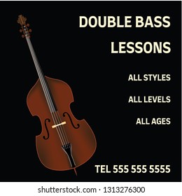 Double bass lessons brochure with bass in realistic style. Ready design.