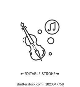 Double bass line icon. Classical orchestral stringed musical instrument. Classical, ethnic and contemporary music. Music from different countries. Isolated vector illustrations. Editable stroke
