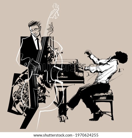 Double bass and piano player. Jazz or classic musicians. - vector illustration