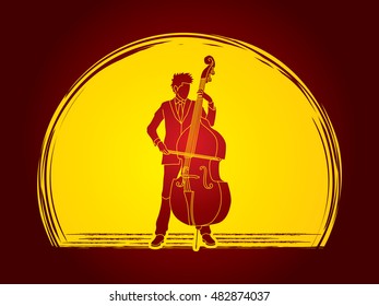 Double bass player designed on moonlight background graphic vector.