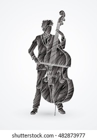 Double bass player designed using black grunge brush graphic vector.