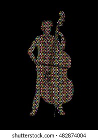 Double bass player designed using colorful mosaic pattern graphic vector.