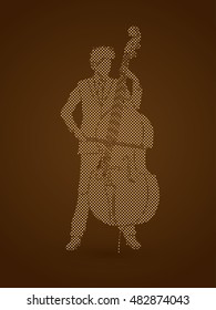 Double bass player designed using dots pixels graphic vector.