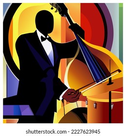 Double bass player. Jazz or classic musician. - vector illustration