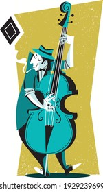 Double bass player - retro vector illustration