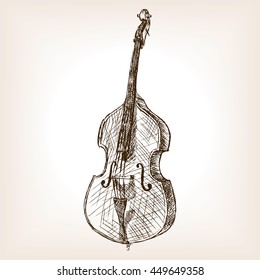 Double bass sketch style vector illustration. Old engraving imitation.