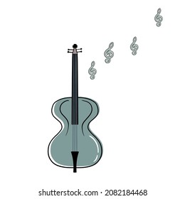 Double bass, stringed-plucked instrument. Icon isolated on a light background. Vector illustration.