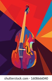 double bass in wpap popart style for icon background illustration or image