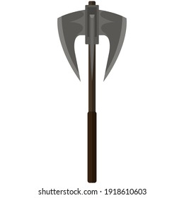 Double battle axe vector. Traditional ukrainian cossak vintage weapon with steel sharp blade and wooden handle isolated on white background