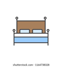 Double bed, bedroom line colored icon.