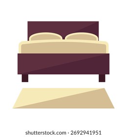Doppelbett mit Teppichboden auf dem Boden. Stockillustration