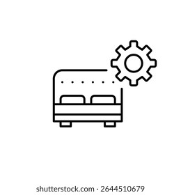 Cama de casal e roda dentada. Configurações do ambiente de sono, controle de conforto do quarto, configuração do colchão, gerenciamento de cama inteligente, otimização de descanso personalizado. Pixel perfeito, ícone de vetor de traçado editável
