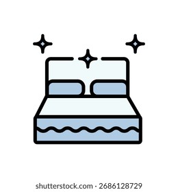 Icono de color de cama doble. Letrero de la cama. Colchones ortopédicos símbolo. Símbolo de Vector para tienda de interior.