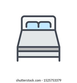 Double bed color line icon. Twin bed room vector outline colorful sign.