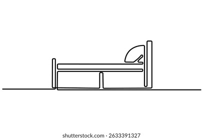 Double bed in continuous one line drawing. Scandinavian stylish furniture for cozy loft bedroom in simple linear style. Editable stroke. Doodle vector illustration