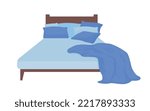 Double bed with crumpled blanket semi flat color vector object. Editable element. Full sized item on white. Bedroom simple cartoon style illustration for web graphic design and animation