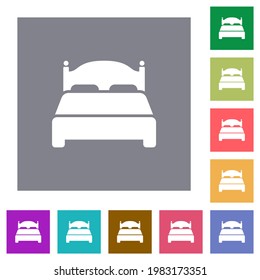 Double bed flat icons on simple color square backgrounds