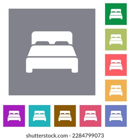 Double bed flat icons on simple color square backgrounds