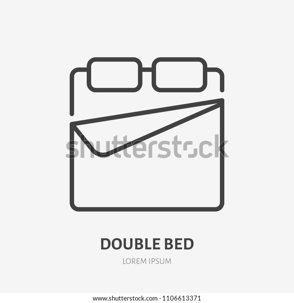 Double bed flat line icon. Bedding sign. Thin\
linear logo for interior\
store.