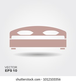 Double bed. Flat vector icon with shadow
