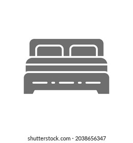 Icono de doble cama gris. Aislado sobre fondo blanco