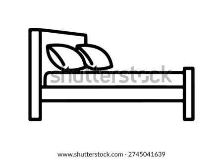 Double Bed Hotel Accommodation Icon, Minimalist Line Art Furniture Vector