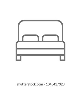 Double bed, hotel room line icon.