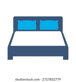 Double bed icon blue flat vector design bedroom furniture symbol sleep hotel interior comfort rest graphic element sign