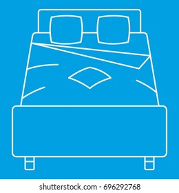 Double bed icon blue outline style isolated vector illustration. Thin line sign