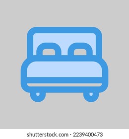 Icono de cama doble en azul sobre viajes, uso para presentación de aplicación móvil del sitio web