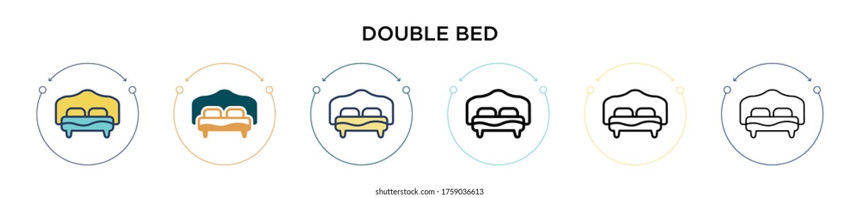 Double bed icon in filled, thin line, outline and stroke style. Vector illustration of two colored and black double bed vector icons designs can be used for mobile, ui, web